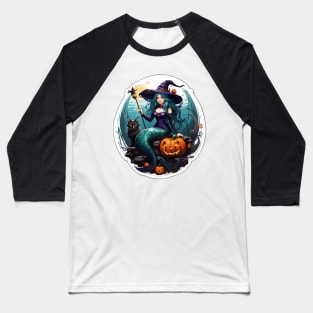 Mermaid Wizard and Cat Baseball T-Shirt